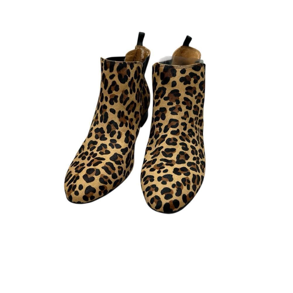 J.Crew Leopard Print Haircalf Chelsea Ankle Boots Low Heel Western
